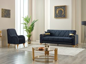 Kuzey Armchair and 3 seater sofabed Black and Gold