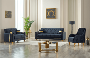 Kuzey Black and Gold Sofa Set Living Room