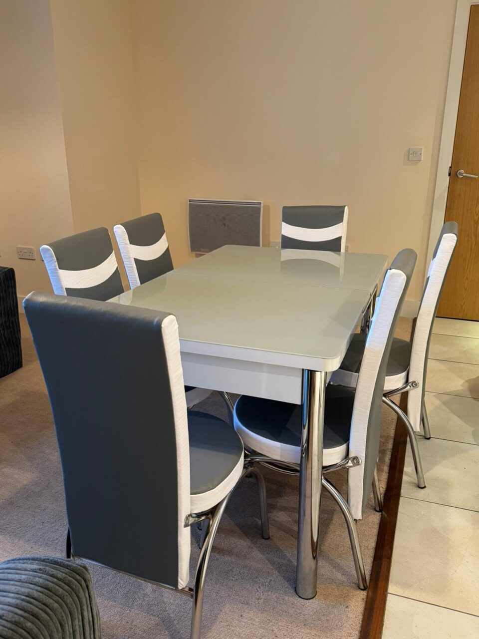 GREY AND WHITE GLASS TABLE 2