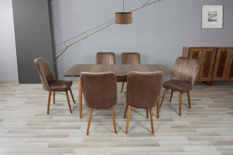 Hamilton Wooden Extendable Table 80 130 80 170 AND 6 BROWN FABRIC CHAIR